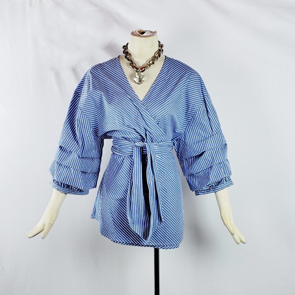 NWT Stripped Ava & Viv 1X Stripe Wrap Blouse New